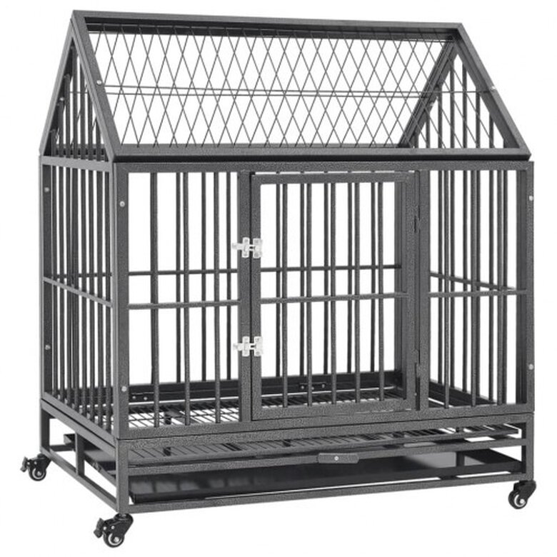 Vidaxl jaula cerrada con ruedas negra para perros, , large image number null