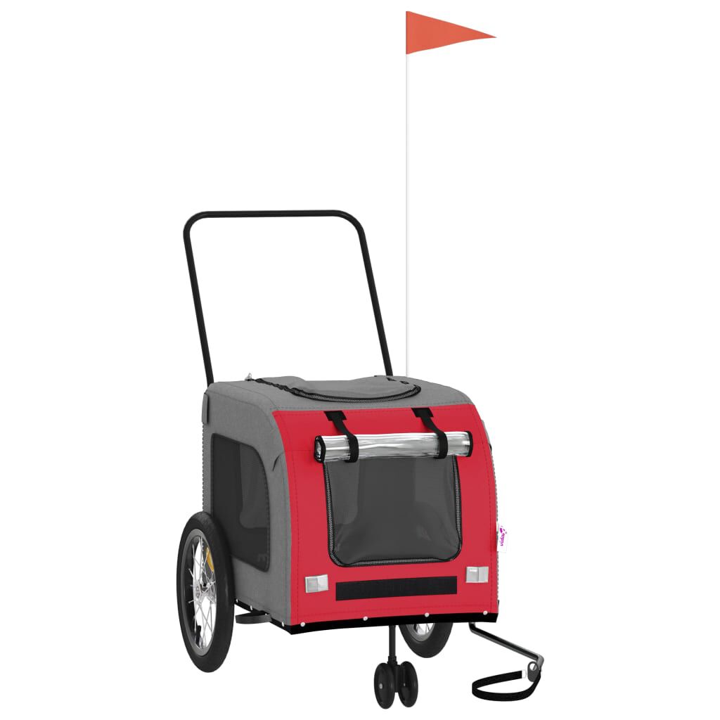 vidaXL Remolque de bicicleta mascotas hierro tela Oxford rojo gris, , large Imagen numero 1