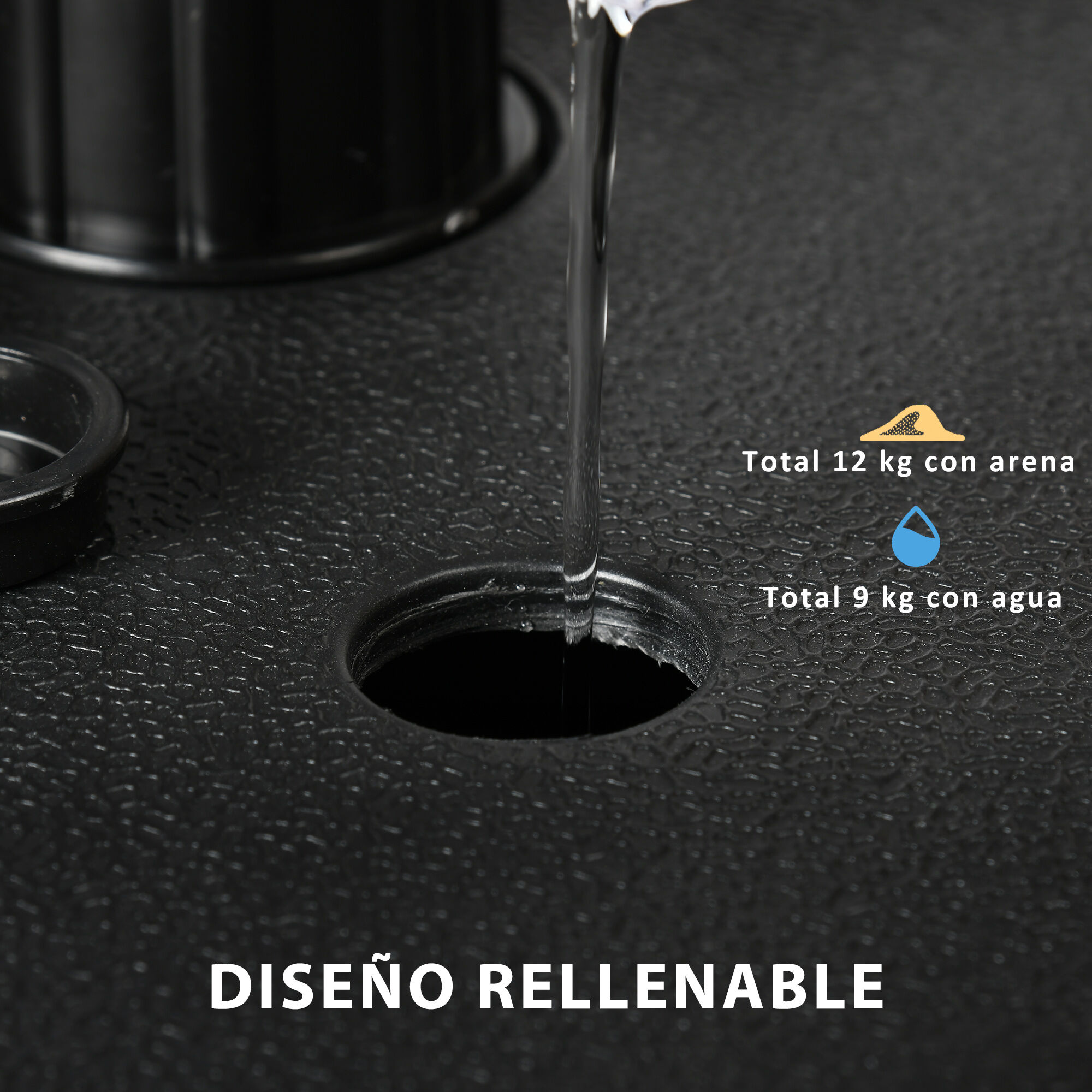 Outsunny Base de Sombrilla de Jard&iacute;n Soporte de Sombrilla Cuadrado Peso 1 kg M&aacute;stil hasta &Oslash;32-38 mm Rellenable de Arena 12 kg y Agua 9L 38x38x12 cm Negro, , large Imagen numero 5