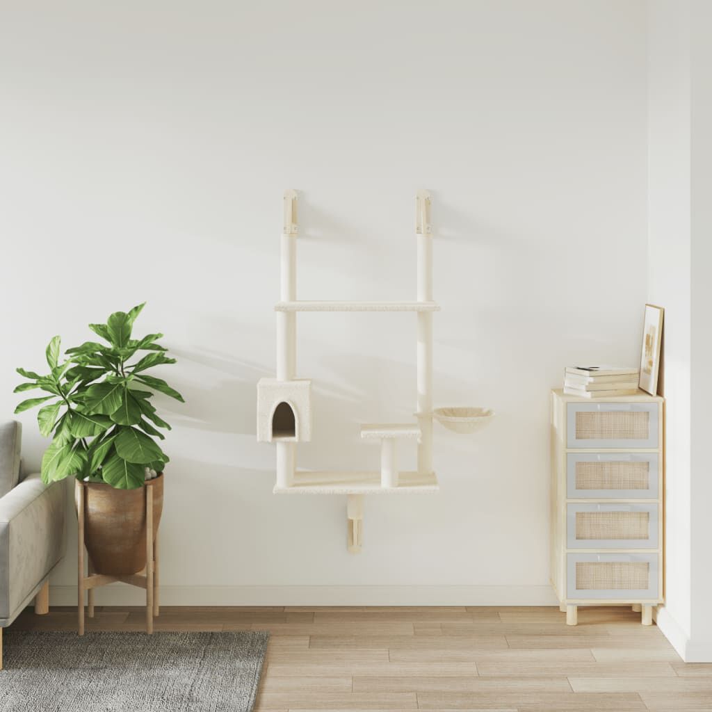 vidaXL &Aacute;rbol rascador para gatos de pared crema 153 cm, , large Imagen numero 3