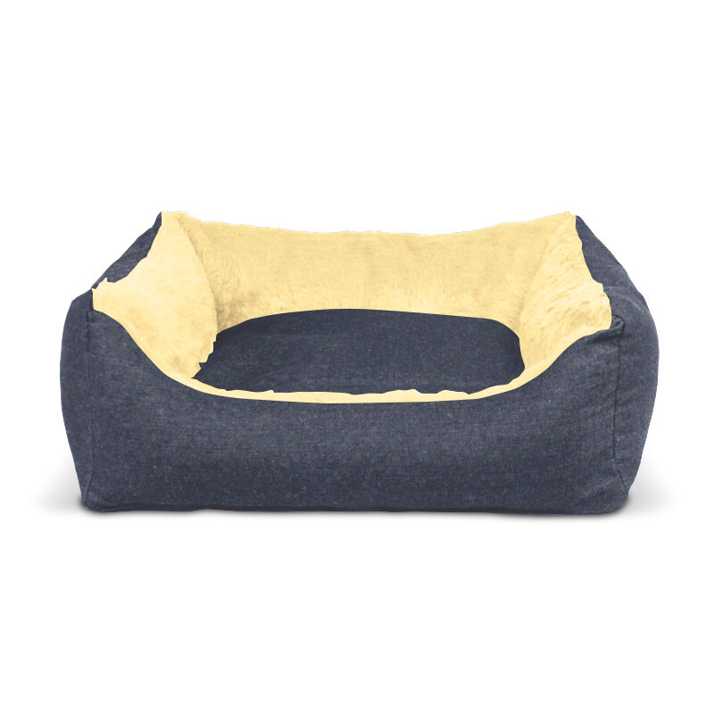 Gauty Cama Rectangular para Perros y Gatos  Denim y pelo - Azul y beige, , large Imagen numero 1