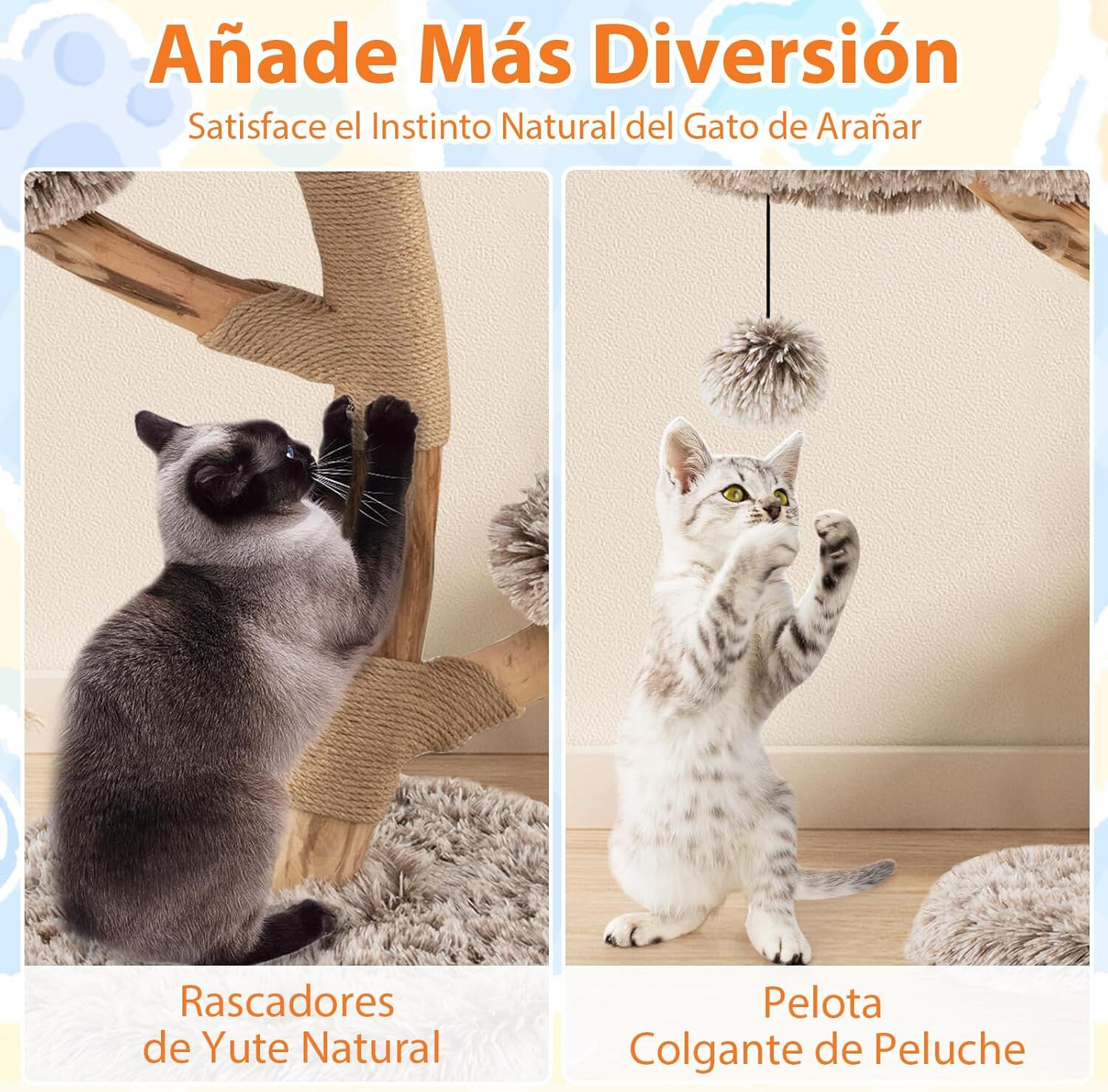 COSTWAY Rascador para Gatos, &Aacute;rbol para Gatos de Madera, Torre para Gatitos con Tronco de Peral S&oacute;lido con Plataforma, Centro de Actividades Moderno con Postes para Rascar de Sisal (Marr&oacute;n, 105 cm), , large Imagen numero 4