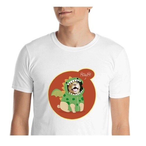 Mascochula camiseta hombre dino personalizada con tu mascota blanco thumbnail
