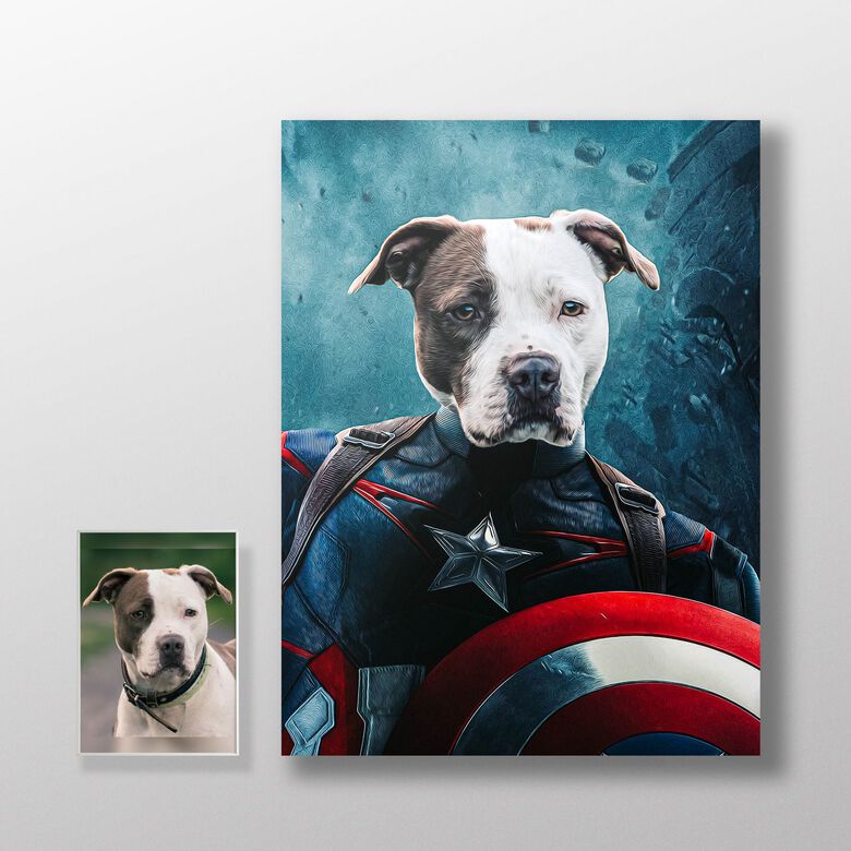 Pet Story Retrato Personalizado de Mascota póster Capitán América de decorácion