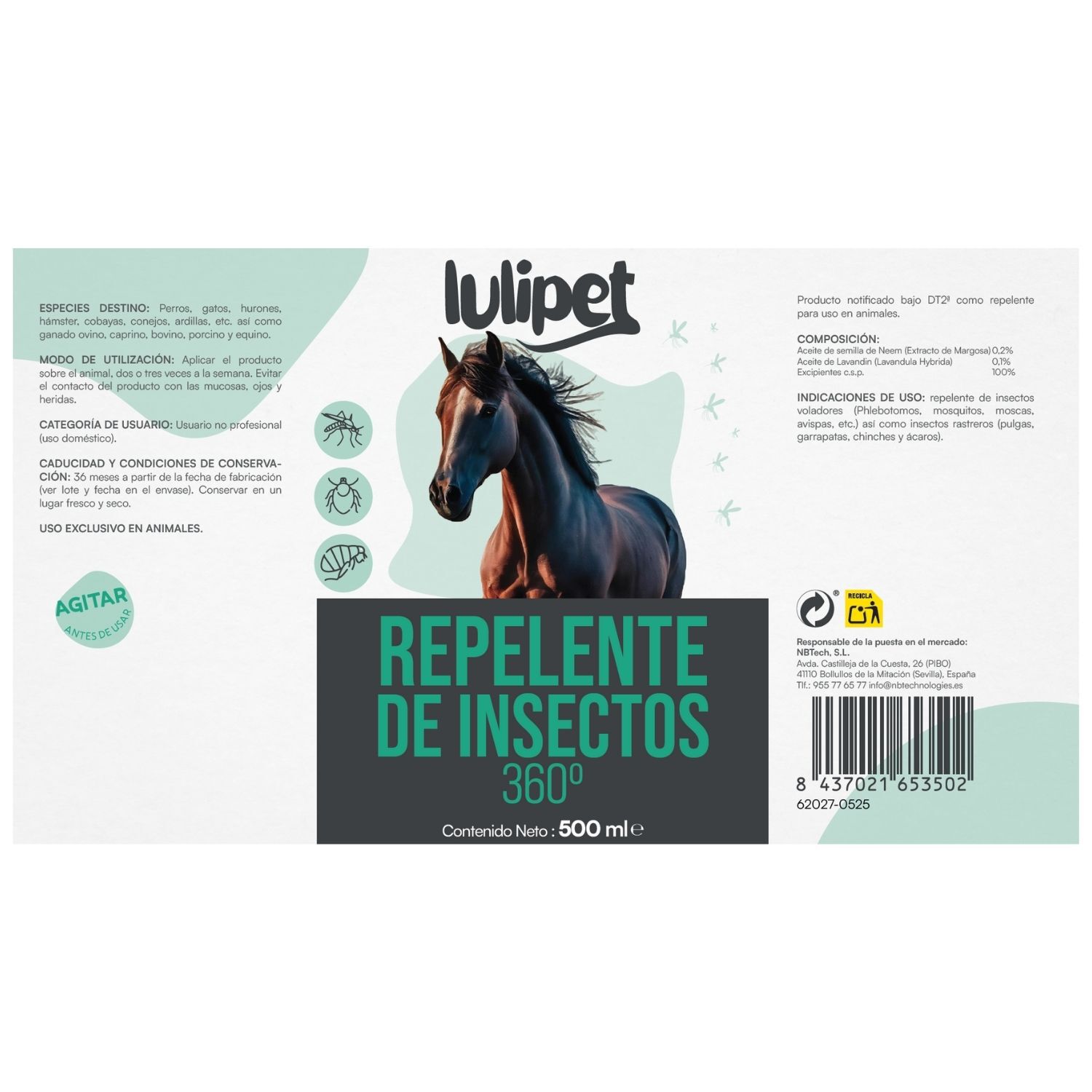 Spray Repelente de insectos caballos 360 lulipet 500 ml, , large Imagen numero 2
