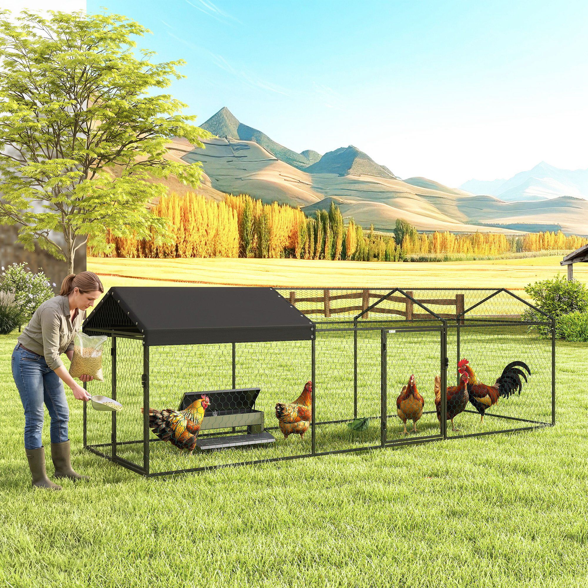 PawHut Gallinero para Exterior Negro, , large Imagen numero 2