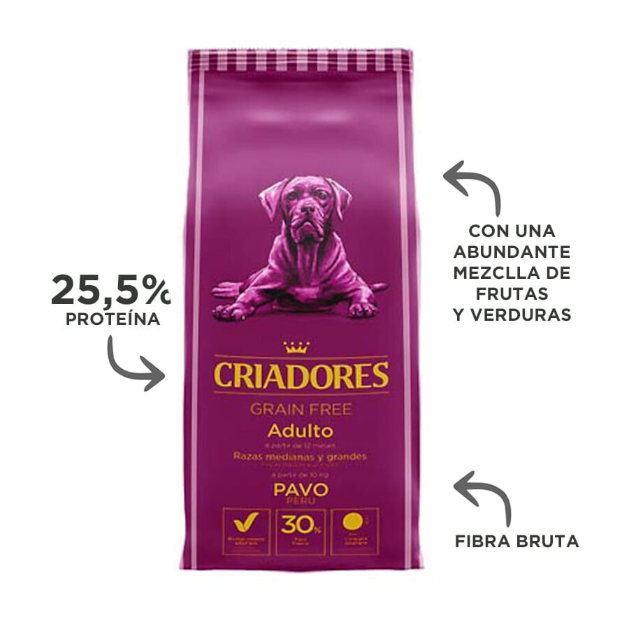 Criadores Adulto Grain Free Pavo pienso para perros de raza mediana y grande thumbnail