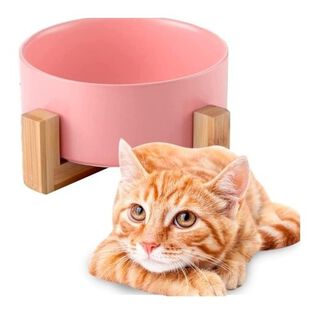 Edipets comedero de porcelana y bambú rosa para perros y gatos