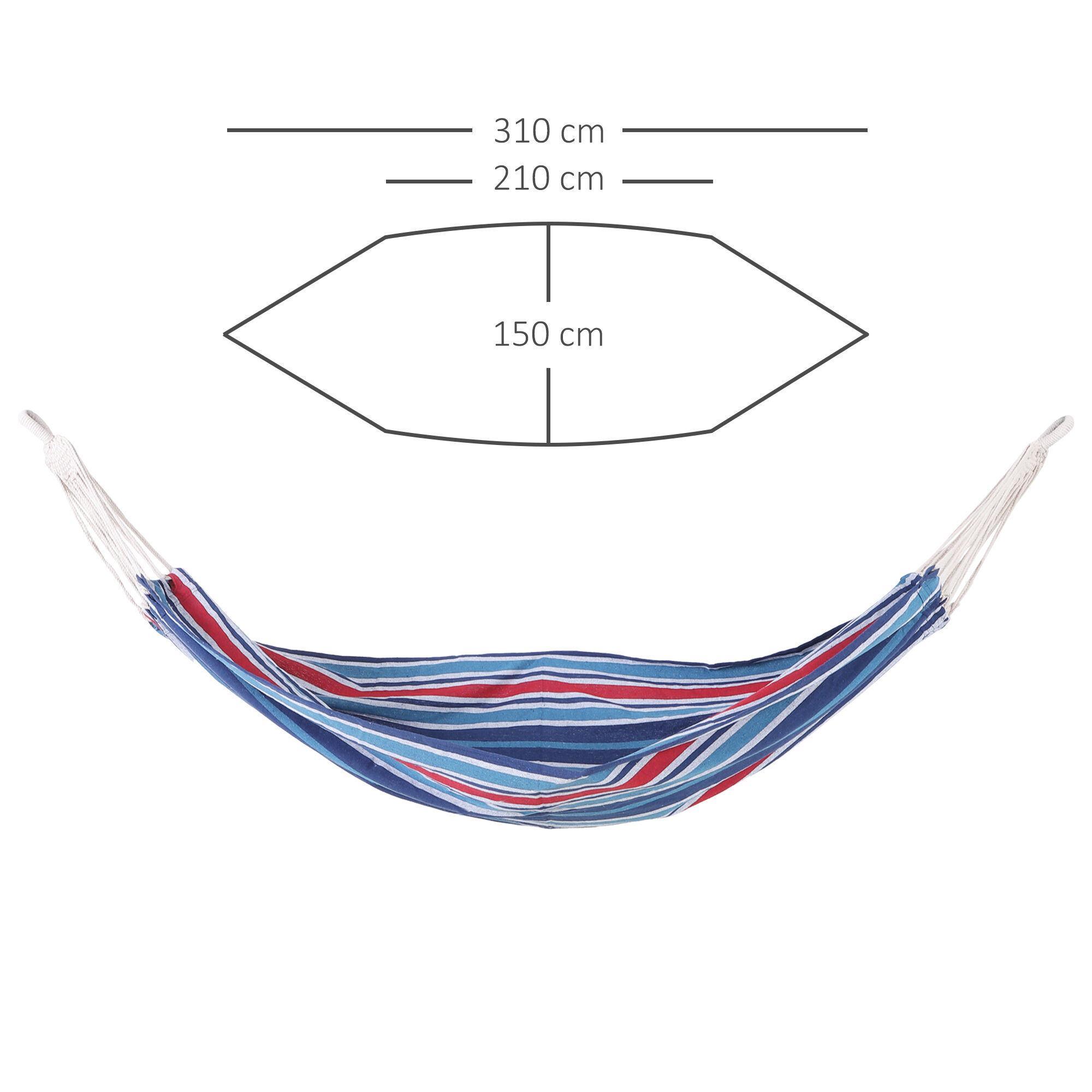 Outsunny Hamaca de Algod&oacute;n para Jard&iacute;n 210x150 cm Hamaca Colgante Port&aacute;til Carga M&aacute;x. 180 kg para Acampar Piscina Camping Rayas Azul y Rojo, , large Imagen numero 3
