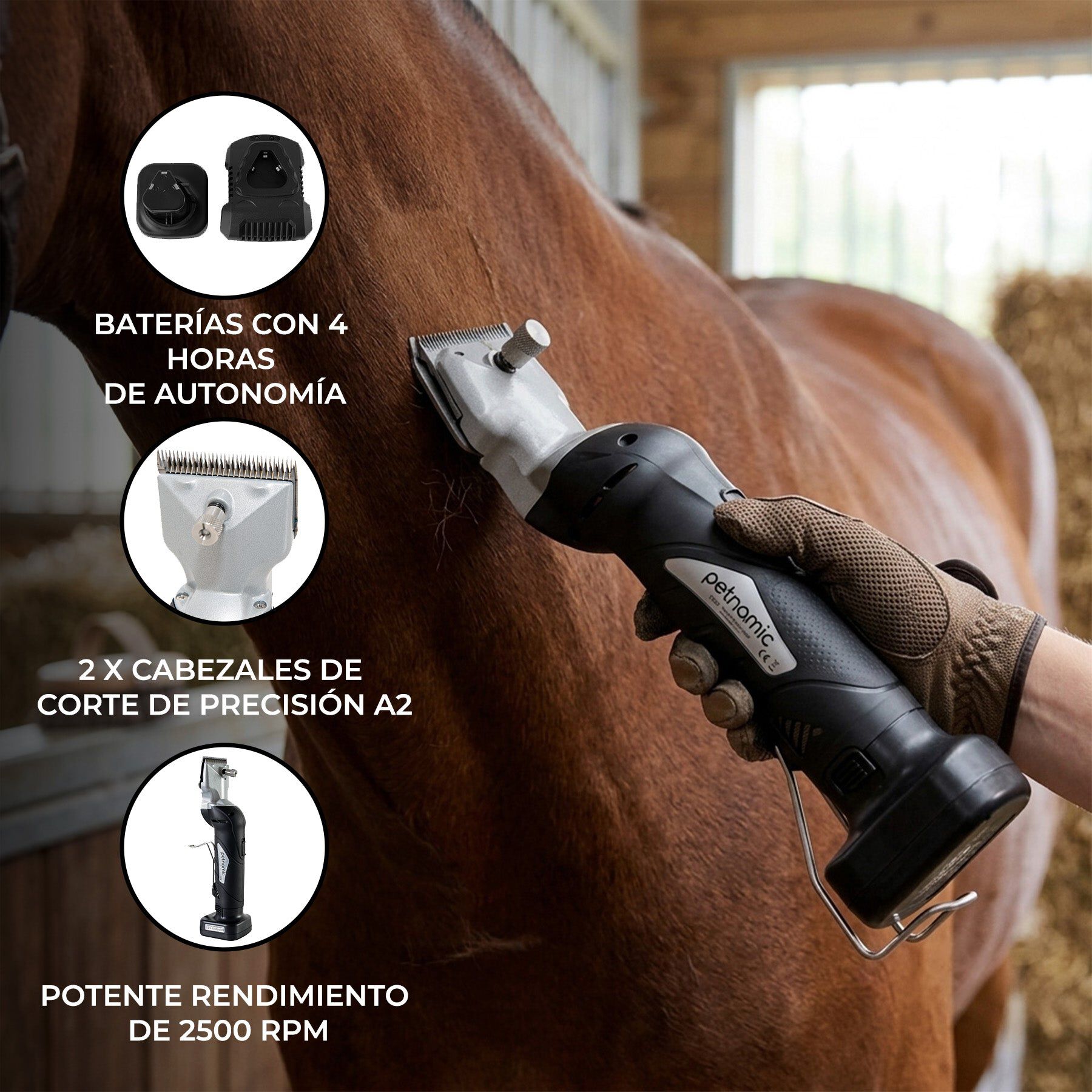 Esquiladora Inal&aacute;mbrica para Caballos 180W con 2 Bater&iacute;as y Malet&iacute;n, , large Imagen numero 2
