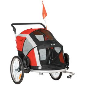 PawHut Remolque de Bicicleta 2 en 1 Plegable Rojo para perros