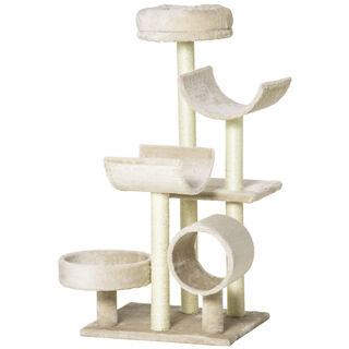 Pawhut árbol rascador con tubo de juego beige para gatos