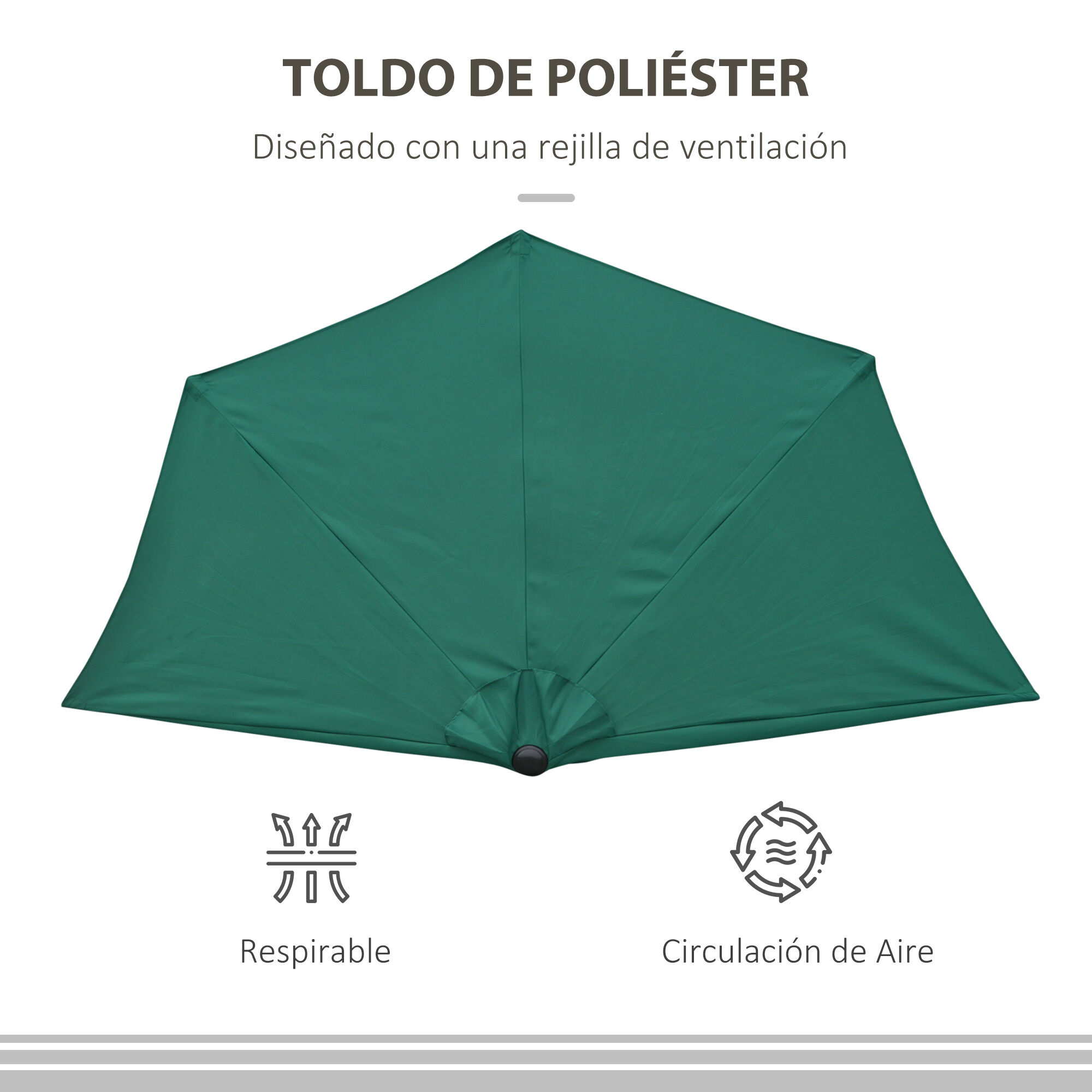 Outsunny Sombrilla 269x138x236 cm Parasol de Jard&iacute;n con Manivela y Forma Semicircular para Exterior Terraza Patio Piscina Verde, , large Imagen numero 4