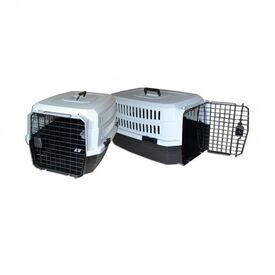 Wuapu transportin de pl&aacute;stico gris y negro para perros medianos