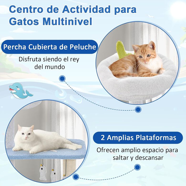 COSTWAY Árbol con Temática Oceánica de 3 Niveles para Gatos thumbnail