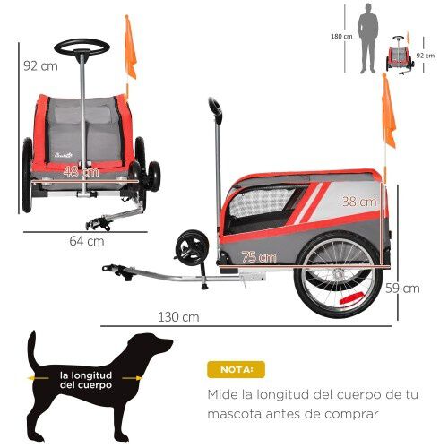 PawHut remolque de bicicleta 2 en 1 para perros, , large Imagen numero 2