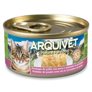 Comida húmeda Arquivet para gatos sabor pechuga de pollo y arroz con gambas