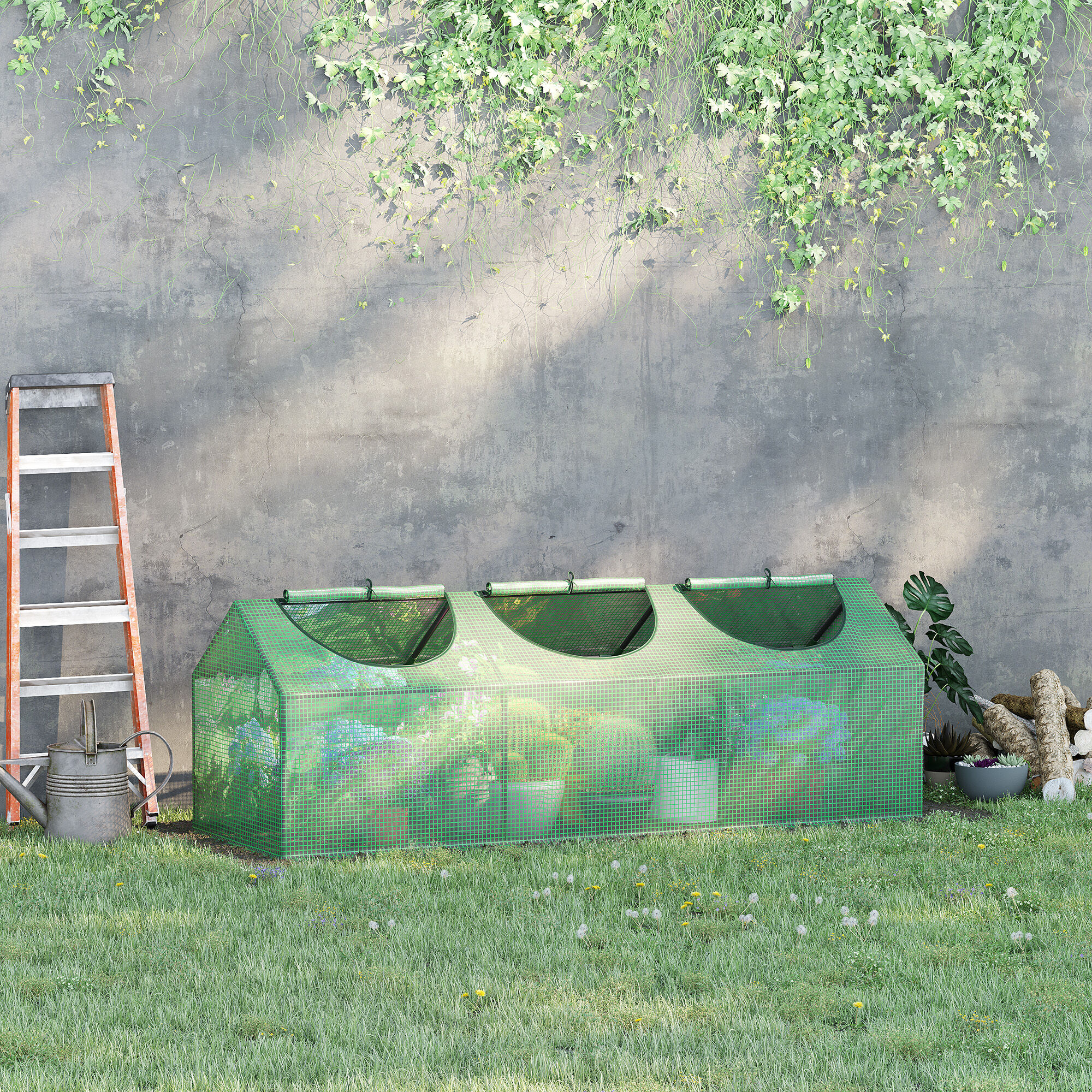 Outsunny Invernadero de Terraza 180x60x60 cm Caseta de Jard&iacute;n Acero con 3 Ventanas Enrollables Vivero Casero para Cultivo de Plantas Verduras Flores Verde, , large Imagen numero 2