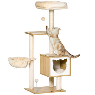 PawHut Árbol Rascador con Plataforma beige para gatos