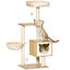PawHut Árbol Rascador para Gatos con Plataforma Altura 126 cm Torre Escalador para Gatos con Hamaca Caseta Cama Postes de Sisal y Bolas para Jugar 48x40x126 cm Beige, , large indicador imagen numero 1