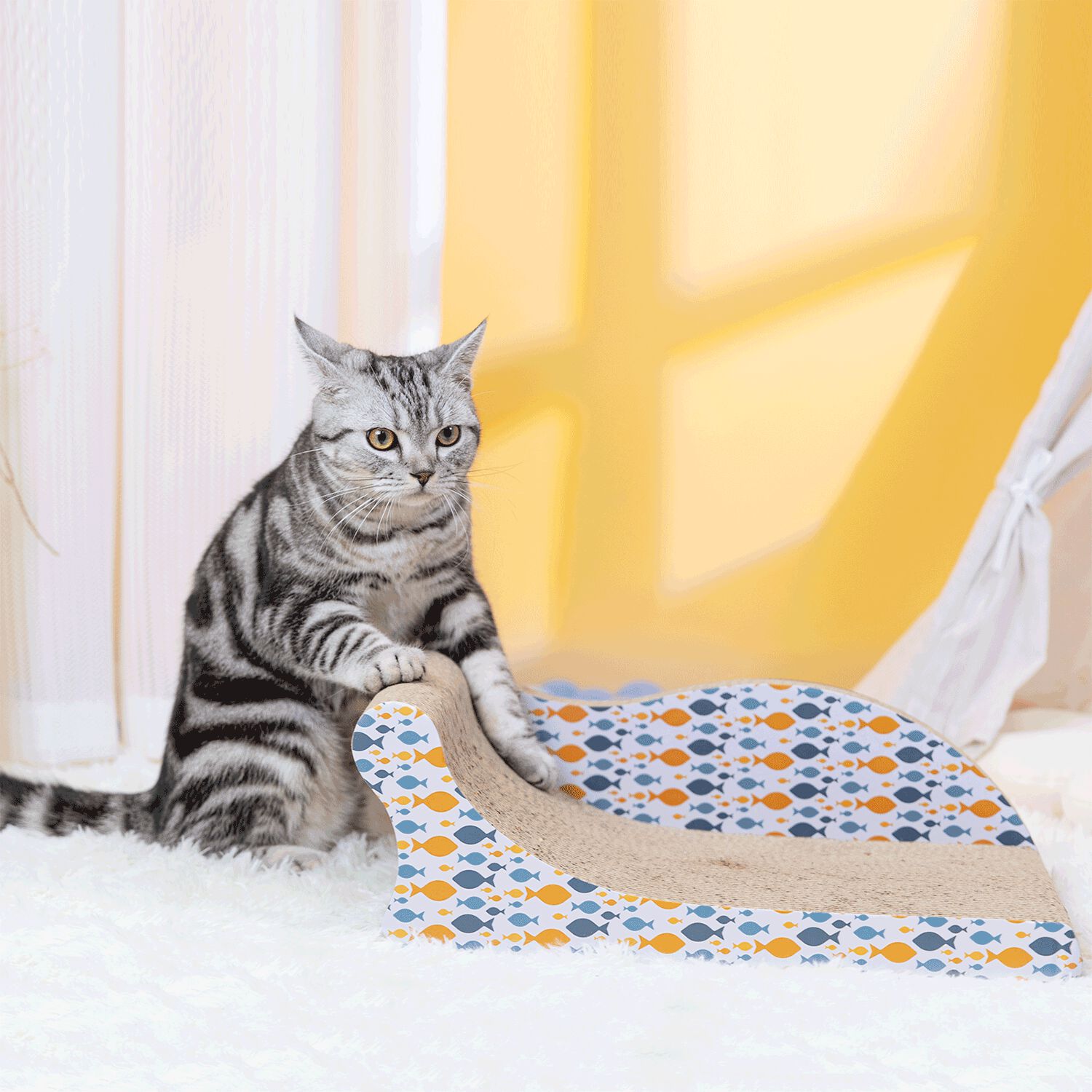 Nobleza Rascador para Gatos Cart&oacute;n con Hierba Gatera,Juguete para Gatos Grandes, Cart&oacute;n Rascador y Soporte de Descanso 2 en 1 con Forma de Sof&aacute; 45*28*16cm, , large Imagen numero 5