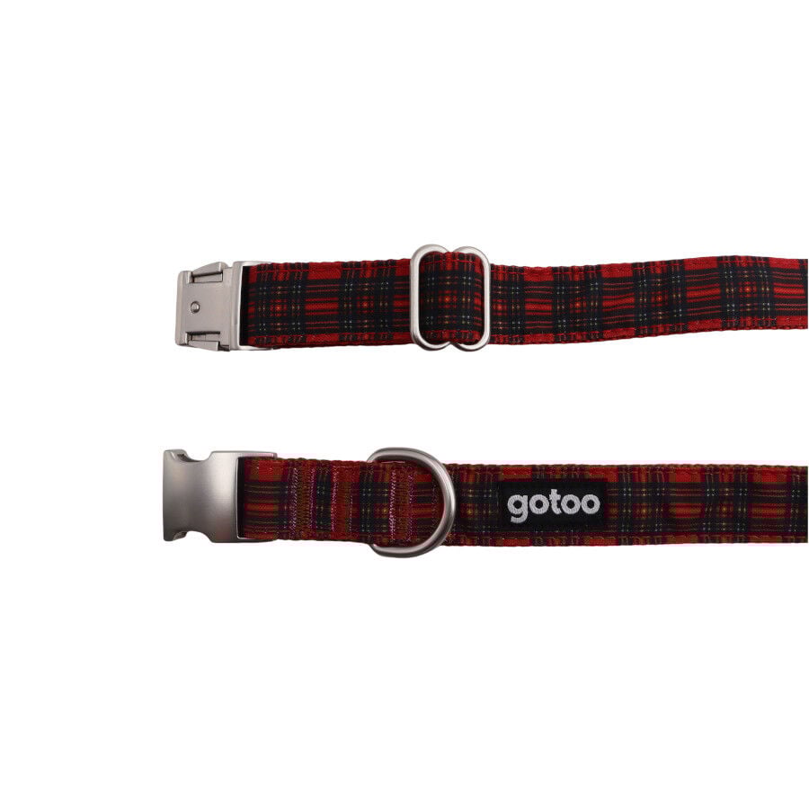 Gotoo Collar estampado tart&aacute;n rojo para perros, , large Imagen numero 4