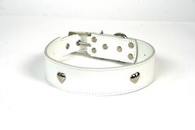 LGMCAN Collar de Piel Blanca con Corazones para perros