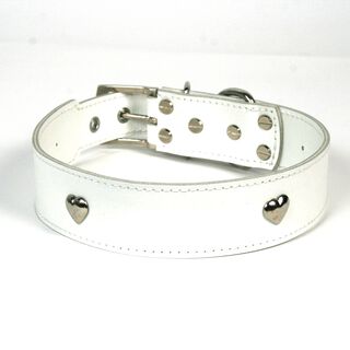 LGMCAN Collar de Piel Blanca con Corazones para perros