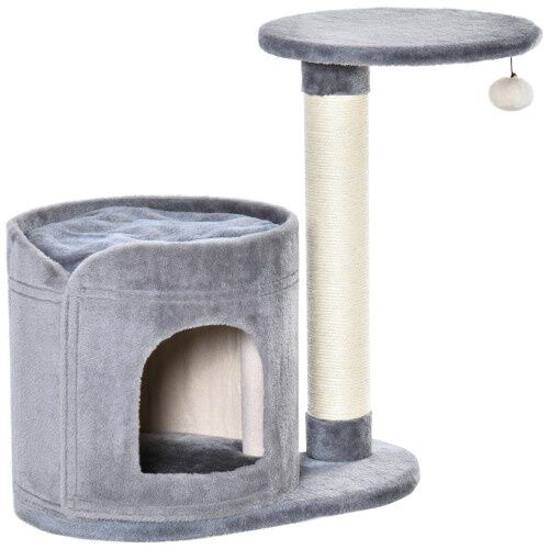 PawHut &Aacute;rbol Rascador con Cueva Gris para gatos peque&ntilde;os, , large Imagen numero 1