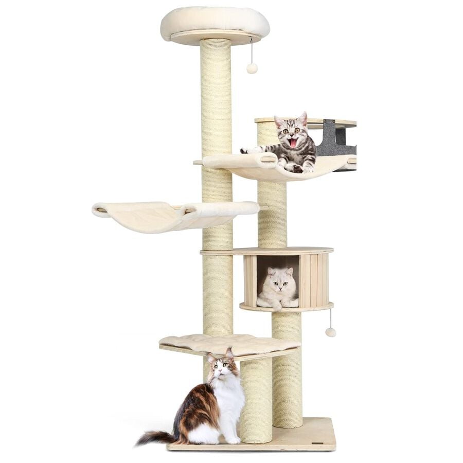 COSTWAY Árbol de Múltiples Niveles con Condominio de Madera y Hamacas para gatos thumbnail