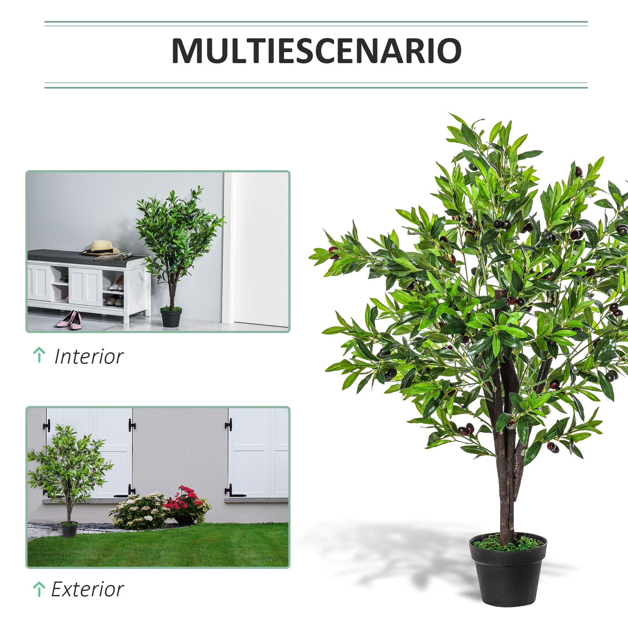 Outsunny Planta Artificial en Maceta Altura 120 cm &Aacute;rbol de Olivo Sint&eacute;tico con 1080 Hojas Realistas y 108 Frutos Decoraci&oacute;n para Interior Exterior Sal&oacute;n Oficina Verde, , large Imagen numero 4