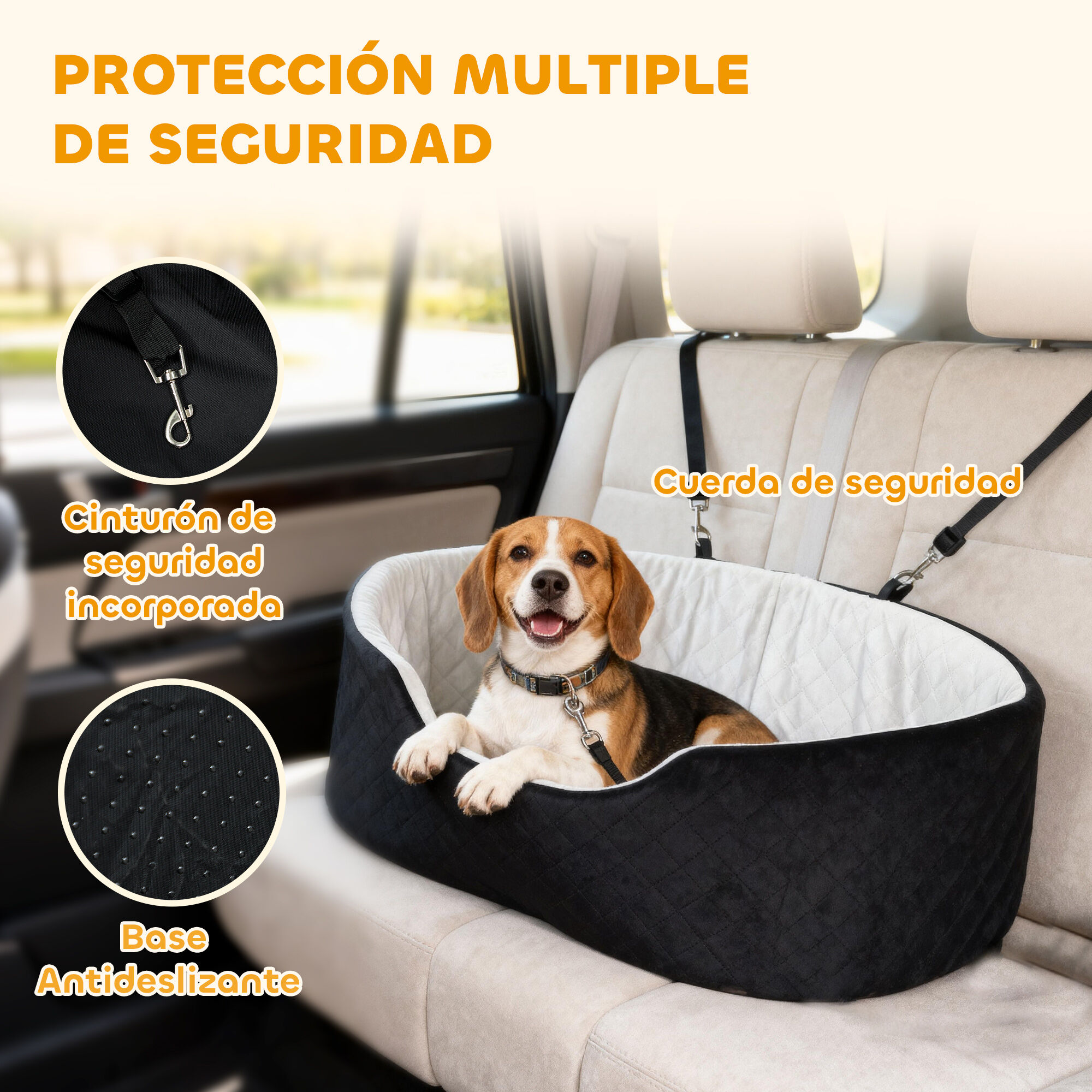 PawHut Asiento Coche Perros Negro, , large Imagen numero 4