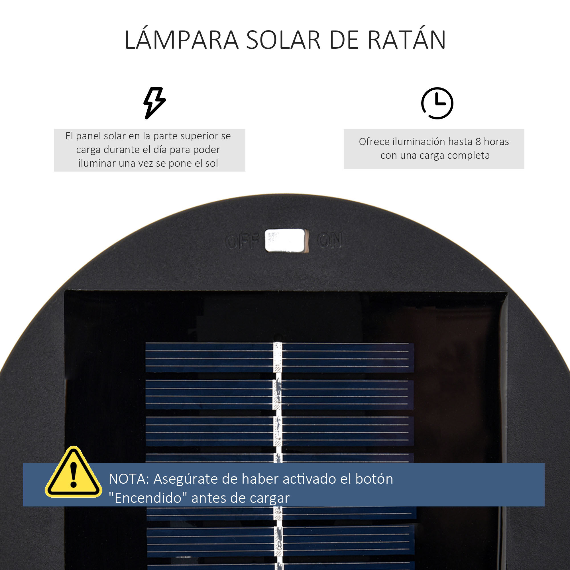 Outsunny L&aacute;mpara de Pie de Mimbre Rat&aacute;n de Energ&iacute;a Solar con LED 0,8 W Interruptor de Control de Luz Autom&aacute;tico Decoraci&oacute;n para Exterior &Oslash;21,5x61 cm Negro, , large Imagen numero 4