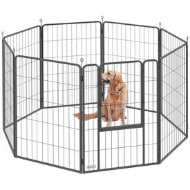 PawHut Parque para Perros de 8 Paneles de 100 cm de Altura, Vallas para Perros de Acero Resistente Plegable, con Puerta, para Interior y Exterior, Negro