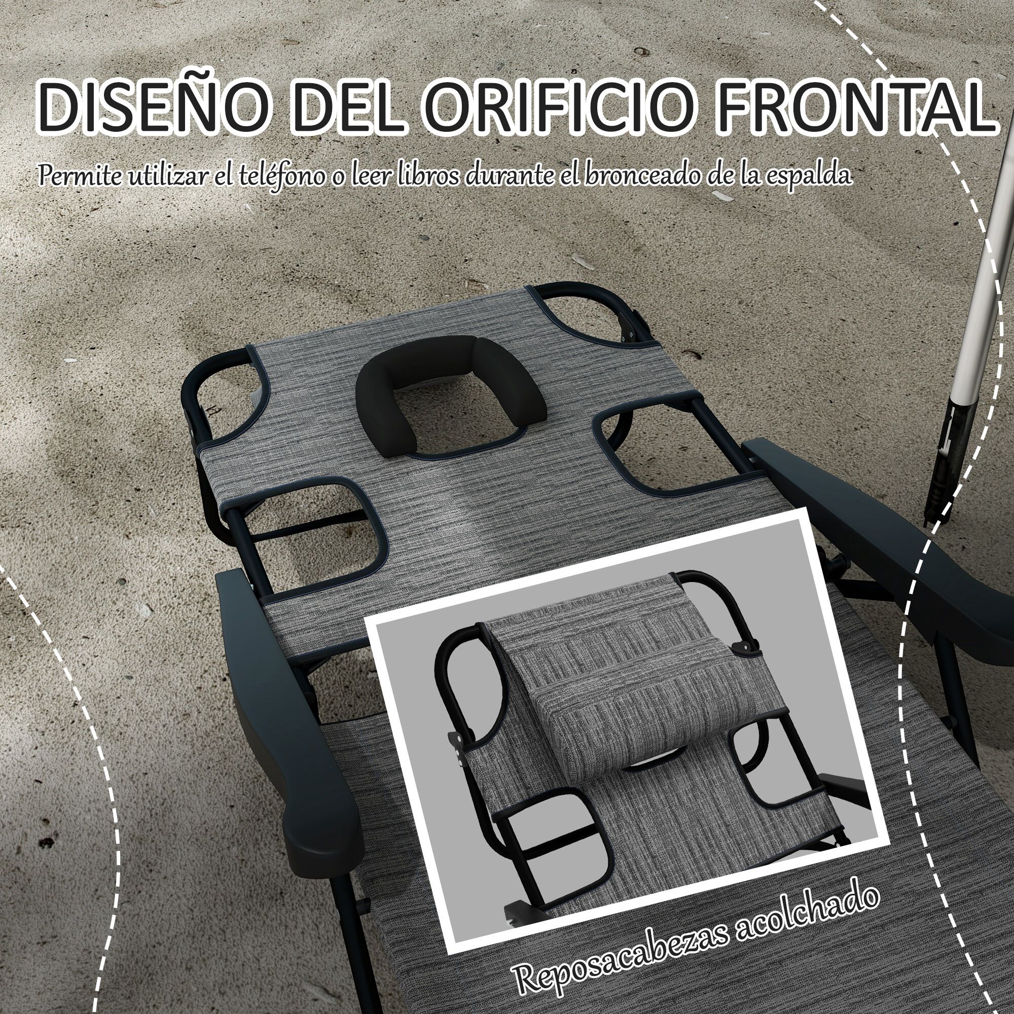 Outsunny Tumbona Plegable Gris, , large Imagen numero 4