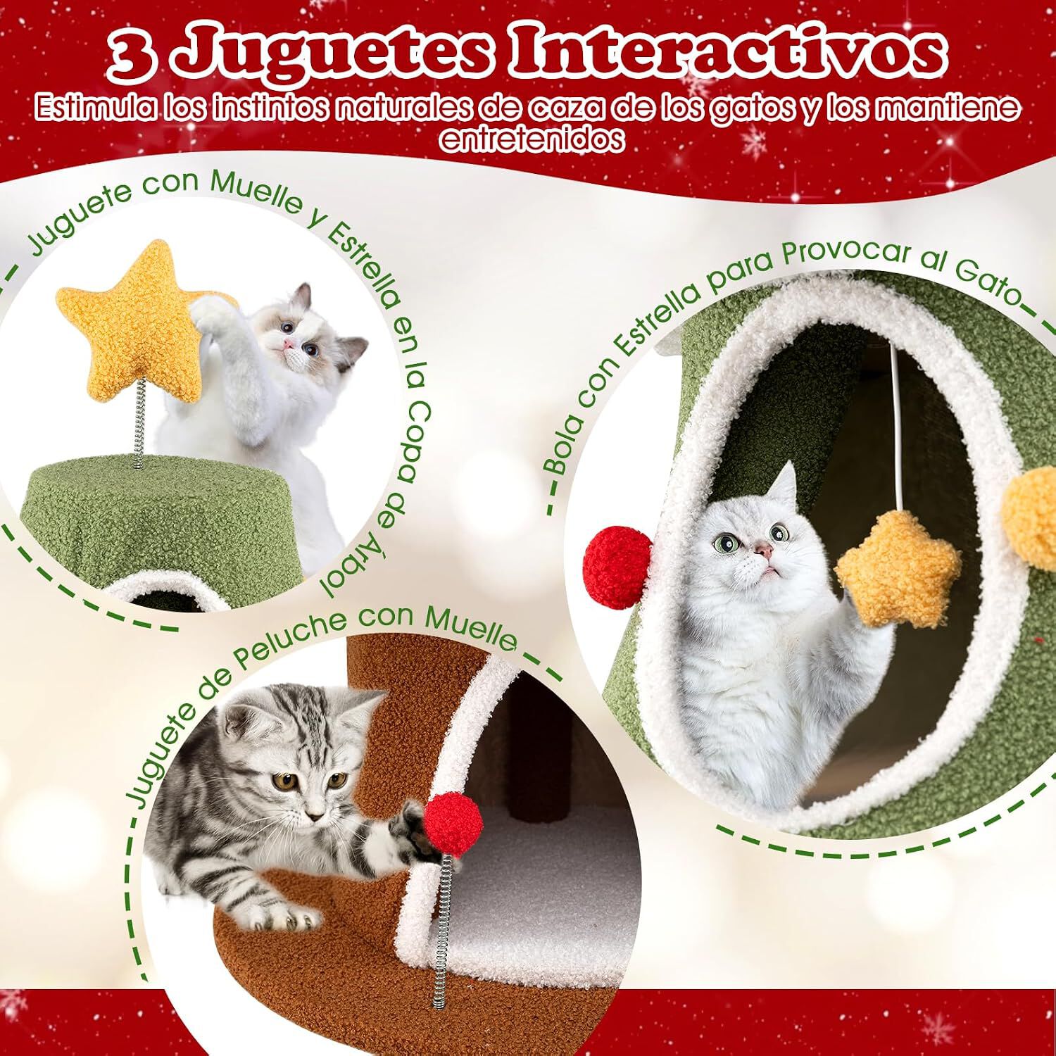 COSTWAY &Aacute;rbol de Navidad para Gatos, 154 cm Torre Gatos Navide&ntilde;o con 4 Condominios, Alfombra de Sisal, Bola Colgante, Estrella, Rascador Gato en Forma de &Aacute;rbol de Navidad, Decoraci&oacute;n Navide&ntilde;a, , large Imagen numero 3