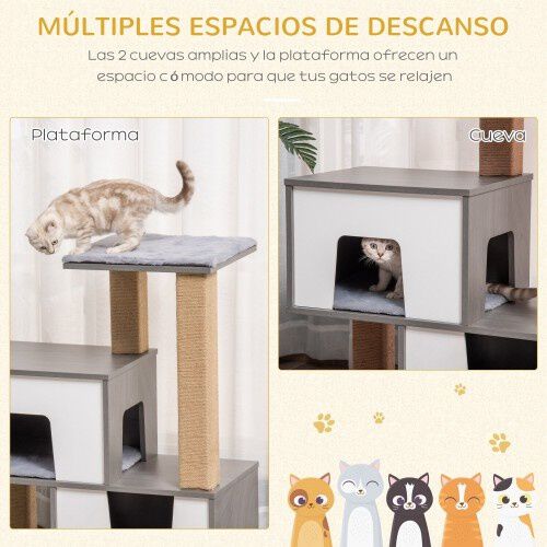 Pawhut &aacute;rbol rascador con cuevas gris para gatos, , large Imagen numero 4
