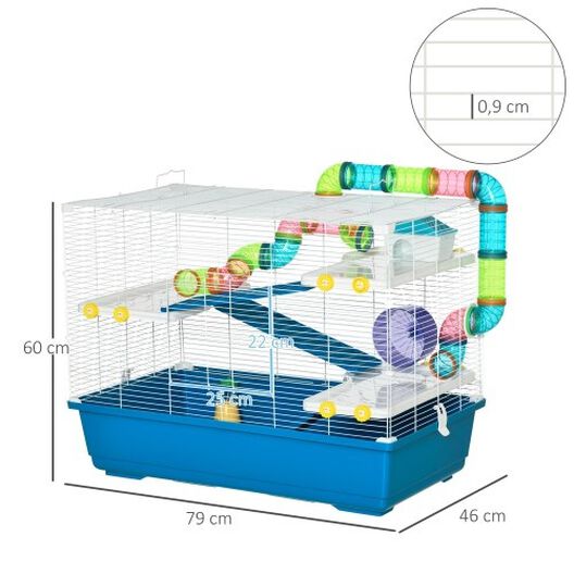 PawHut jaula con 4 niveles azul y blanco para hamsters, , large image number null