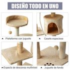 Pawhut árbol rascador con plataforma casetas y bolas de juego beige para gatos, , large image number null