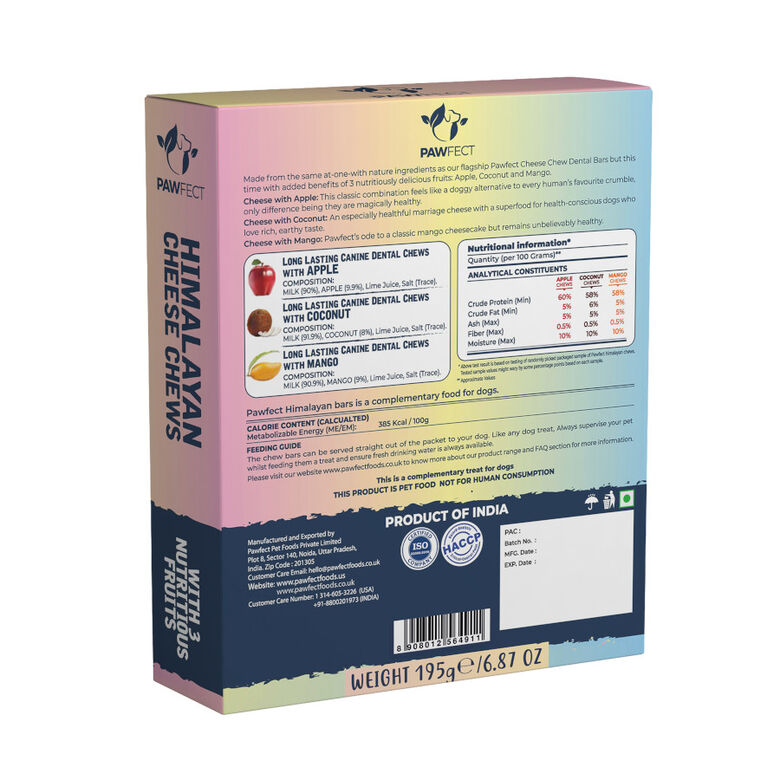 Pawfect Masticables dentales de queso del Himalaya: manzana, coco y mango thumbnail
