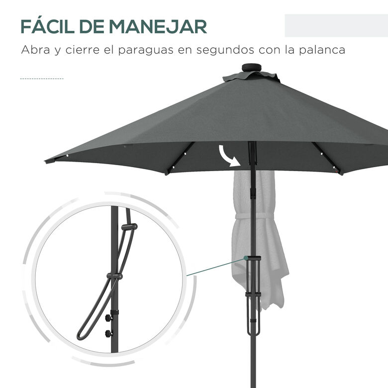 Outsunny Sombrilla Voladiza Gris Oscuro Con Luces Con Manivela Y Base Cruzada thumbnail
