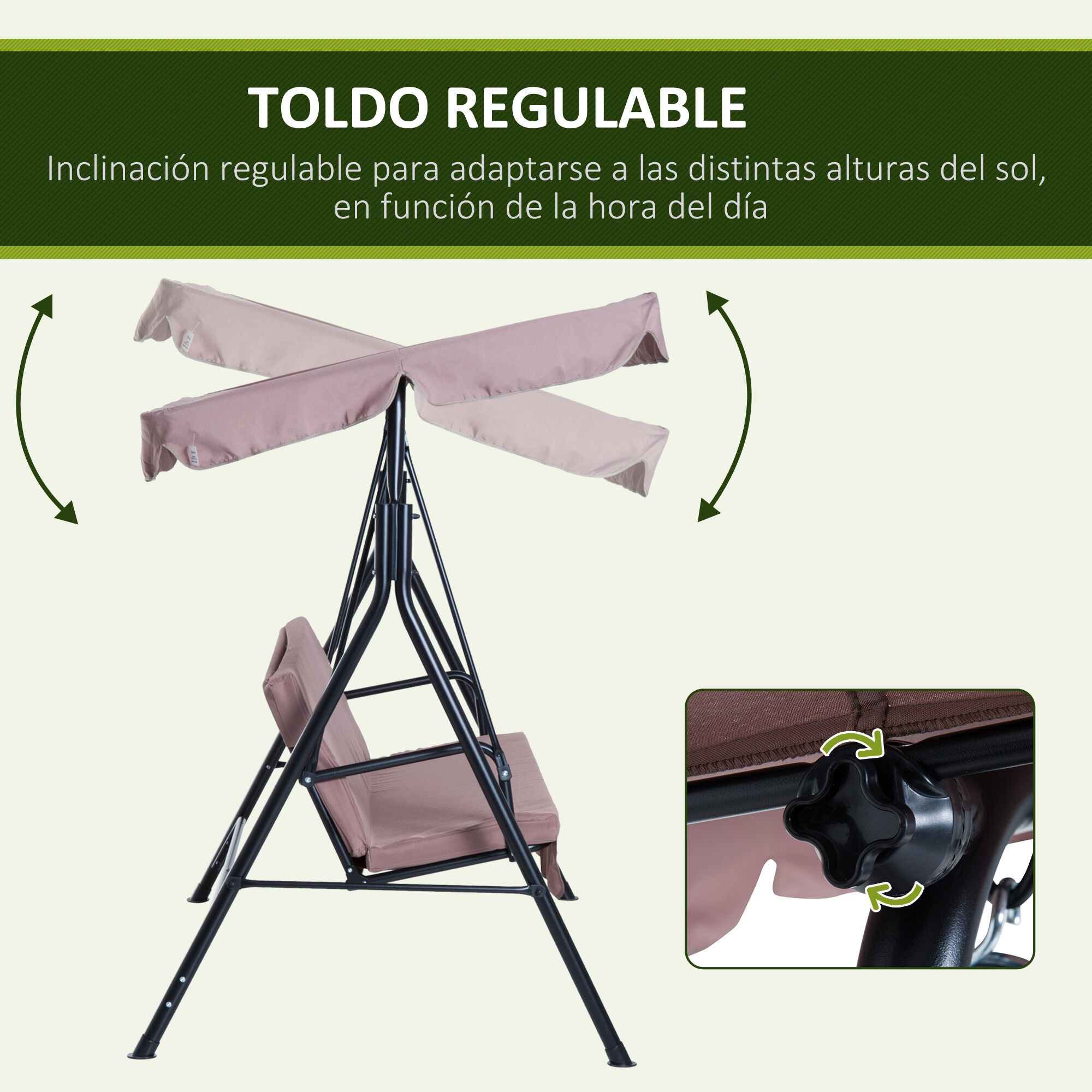 Outsunny Columpio de Jard&iacute;n de 3 Plazas Silla Balanc&iacute;n con Parasol Techo Ajustable en &Aacute;ngulo Impermeable para Exterior Terraza Balc&oacute;n Carga M&aacute;x. 200 kg Acero 172x110x153 cm Marr&oacute;n, , large Imagen numero 5