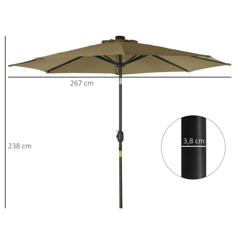 Outsunny Sombrilla De Jardín marrón Parasol De Terraza Con Luces Led Solar Para Piscina thumbnail