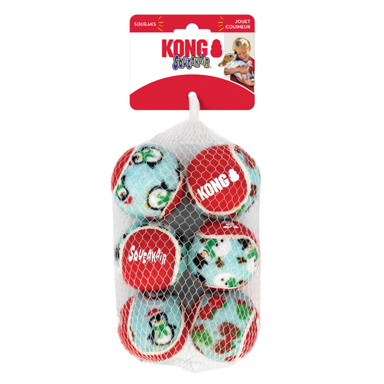 Kong Holiday Squeakair Pelota de tenis para perros – pack 6, , large image number null