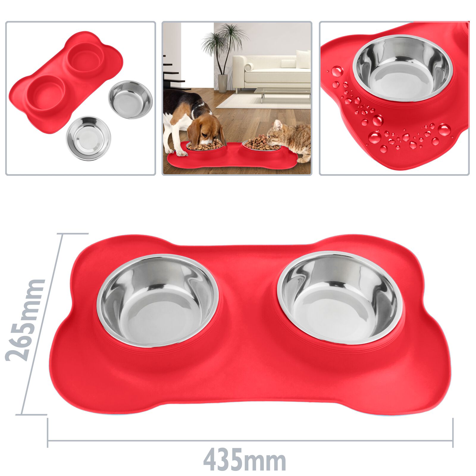 Comedero y bebedero 2 en 1, para mascotas, color rojo, , large Imagen numero 2