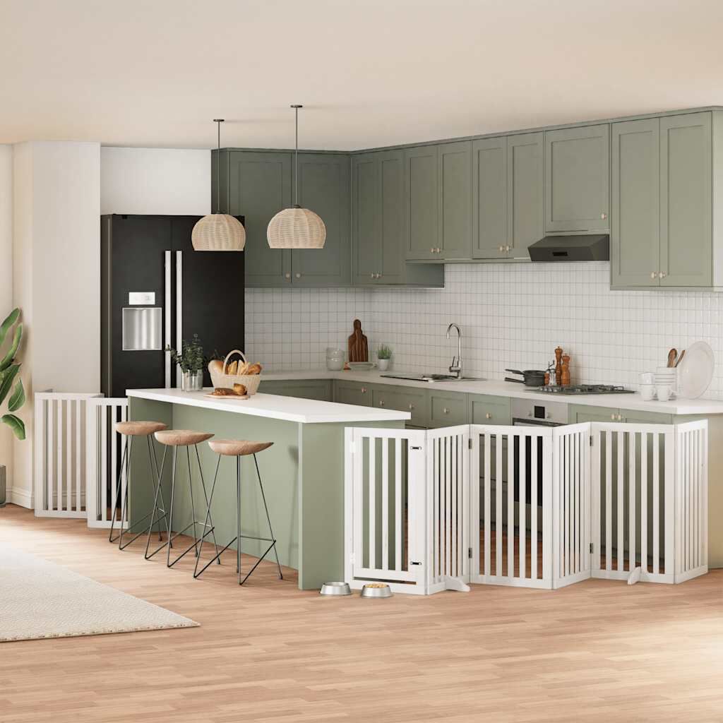 vidaXL Puerta de perros plegable 15 paneles madera &aacute;lamo blanca 750 cm, , large Imagen numero 2