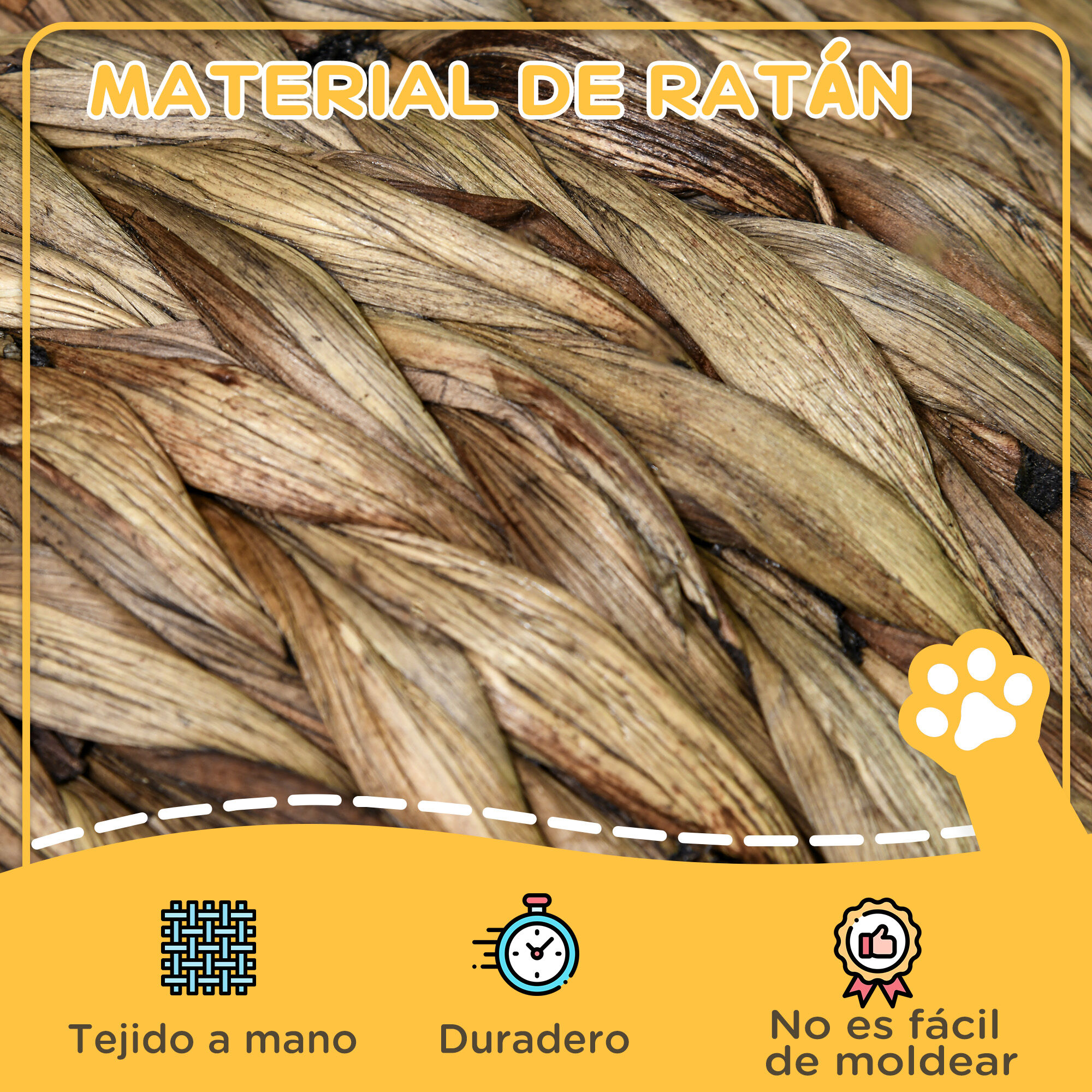 PawHut Cama para Gatos de Mimbre Cueva para Gatos Desmontable con Coj&iacute;n Extra&iacute;ble 42x33x52 cm Marr&oacute;n Oscuro y Beige, , large Imagen numero 5