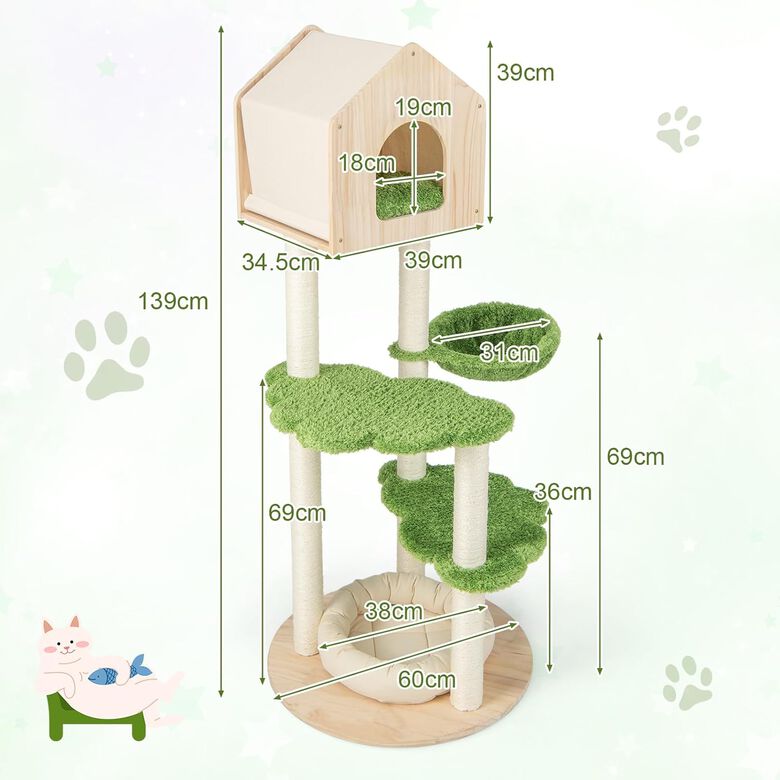 COSTWAY Árbol de Madera con Postes Rascadores de Sisal para Gatos thumbnail