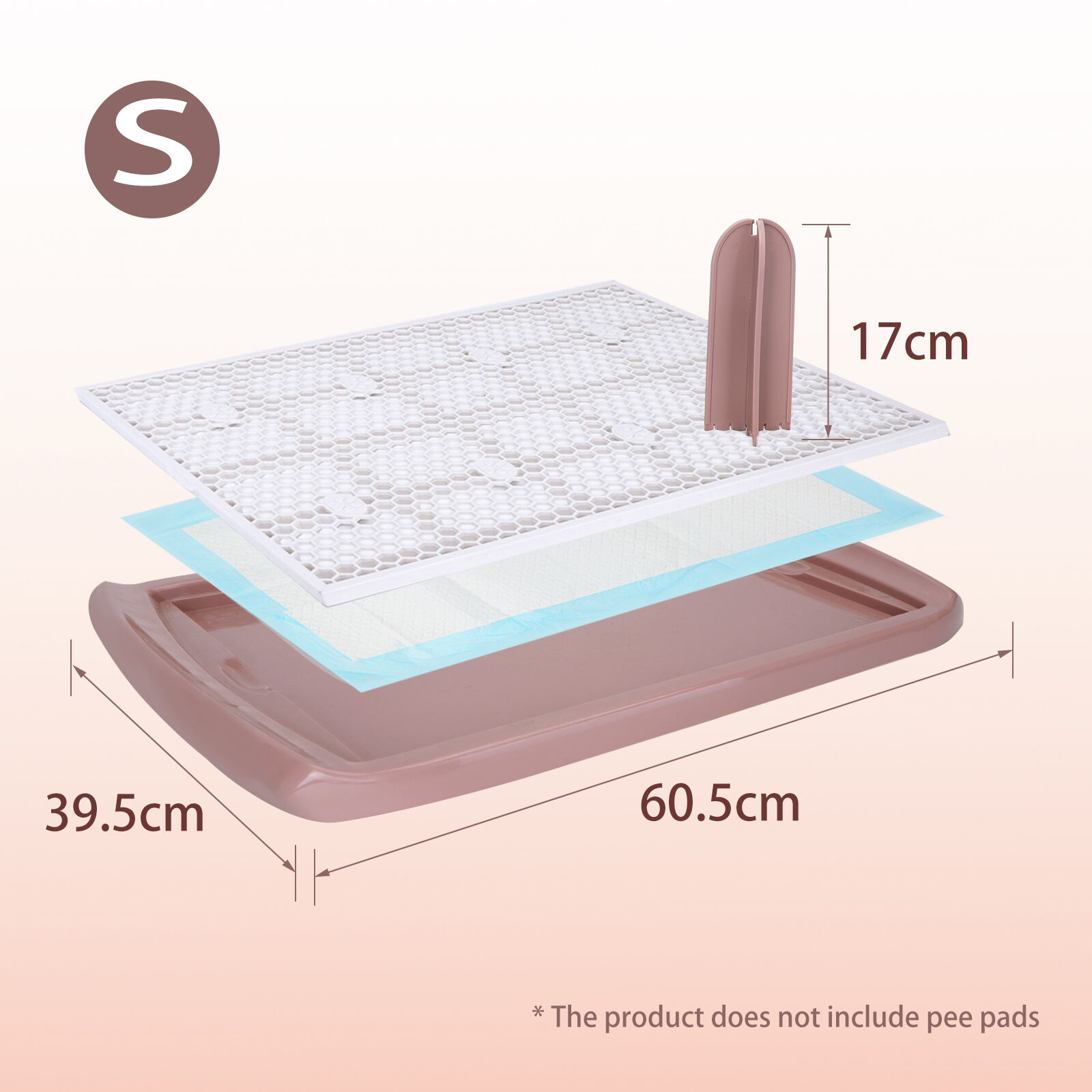 Nobleza - Bandeja de Entrenamiento WC para Perros, Soporte para Almohadilla para Mascotas, Inodoro de Pl&aacute;stico con Poste Extra&iacute;ble para Perros y Gatos, Color Marr&oacute;n, Talla S, (60,5 * 39,5) cm, , large Imagen numero 2