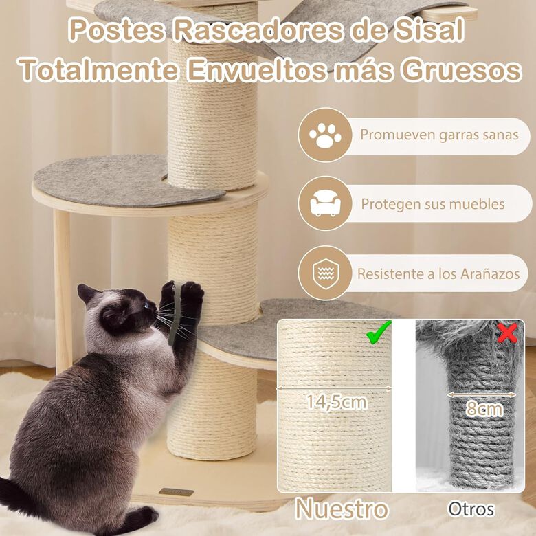 COSTWAY Árbol Rascador gris con 2 plataformas para Gatos thumbnail
